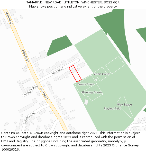 TAMARIND, NEW ROAD, LITTLETON, WINCHESTER, SO22 6QR: Location map and indicative extent of plot