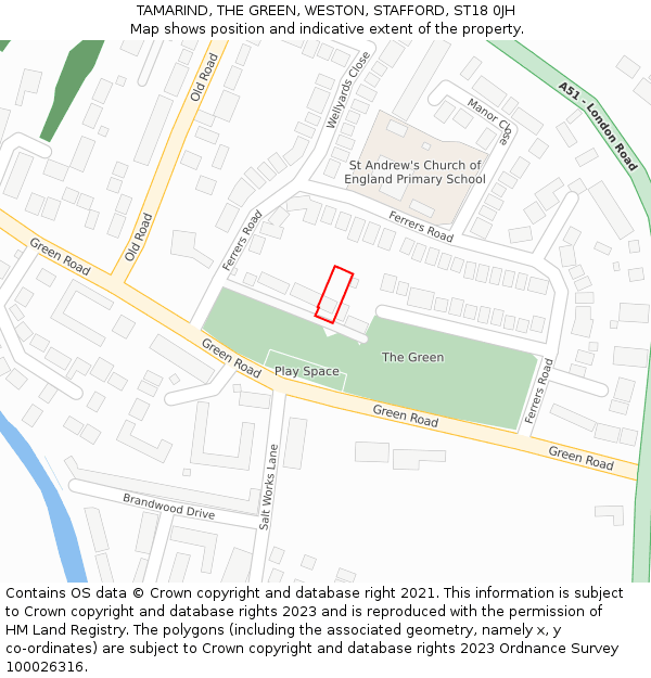 TAMARIND, THE GREEN, WESTON, STAFFORD, ST18 0JH: Location map and indicative extent of plot