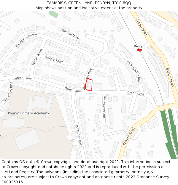 TAMARISK, GREEN LANE, PENRYN, TR10 8QQ: Location map and indicative extent of plot