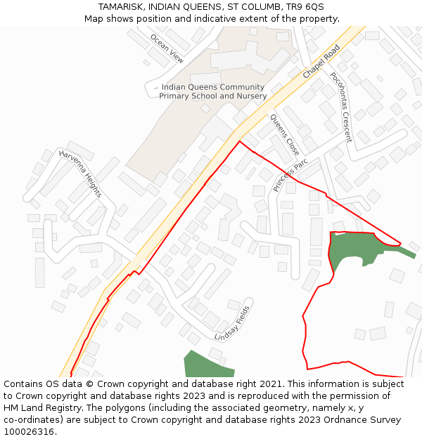 TAMARISK, INDIAN QUEENS, ST COLUMB, TR9 6QS: Location map and indicative extent of plot