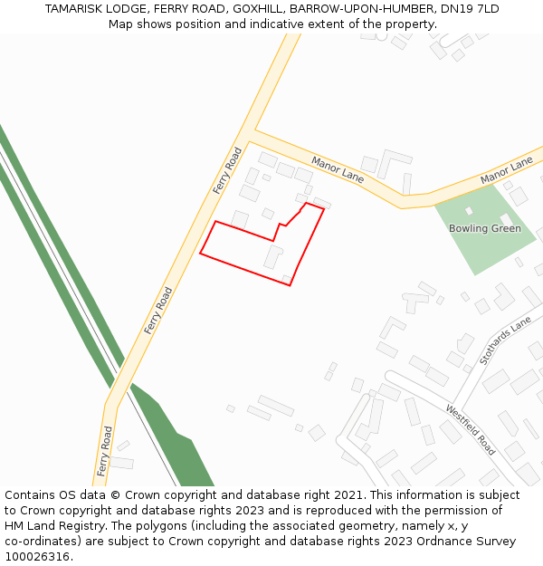 TAMARISK LODGE, FERRY ROAD, GOXHILL, BARROW-UPON-HUMBER, DN19 7LD: Location map and indicative extent of plot