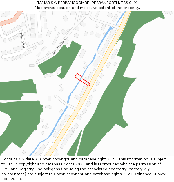 TAMARISK, PERRANCOOMBE, PERRANPORTH, TR6 0HX: Location map and indicative extent of plot