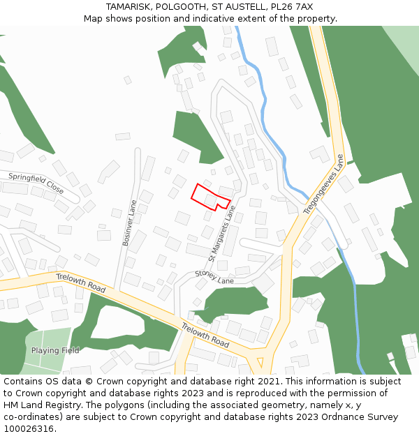 TAMARISK, POLGOOTH, ST AUSTELL, PL26 7AX: Location map and indicative extent of plot