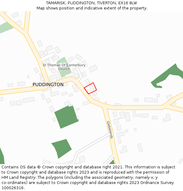 TAMARISK, PUDDINGTON, TIVERTON, EX16 8LW: Location map and indicative extent of plot