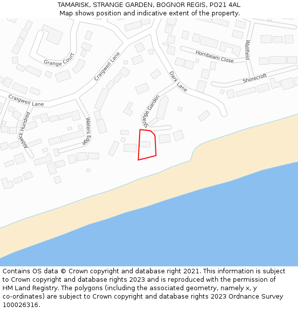 TAMARISK, STRANGE GARDEN, BOGNOR REGIS, PO21 4AL: Location map and indicative extent of plot