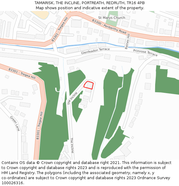 TAMARISK, THE INCLINE, PORTREATH, REDRUTH, TR16 4PB: Location map and indicative extent of plot