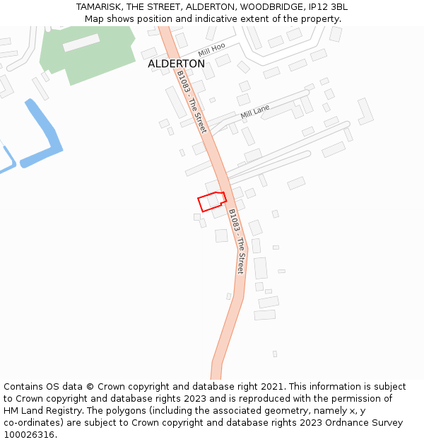 TAMARISK, THE STREET, ALDERTON, WOODBRIDGE, IP12 3BL: Location map and indicative extent of plot