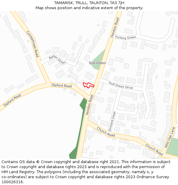 TAMARISK, TRULL, TAUNTON, TA3 7JH: Location map and indicative extent of plot