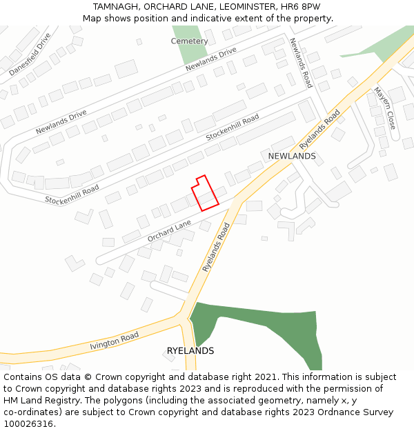 TAMNAGH, ORCHARD LANE, LEOMINSTER, HR6 8PW: Location map and indicative extent of plot