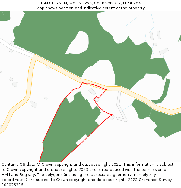 TAN GELYNEN, WAUNFAWR, CAERNARFON, LL54 7AX: Location map and indicative extent of plot