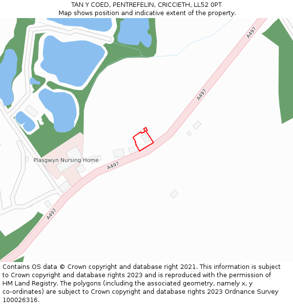 TAN Y COED, PENTREFELIN, CRICCIETH, LL52 0PT: Location map and indicative extent of plot