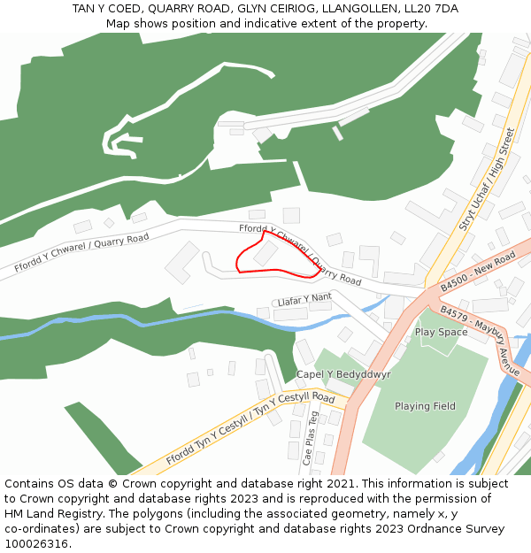 TAN Y COED, QUARRY ROAD, GLYN CEIRIOG, LLANGOLLEN, LL20 7DA: Location map and indicative extent of plot