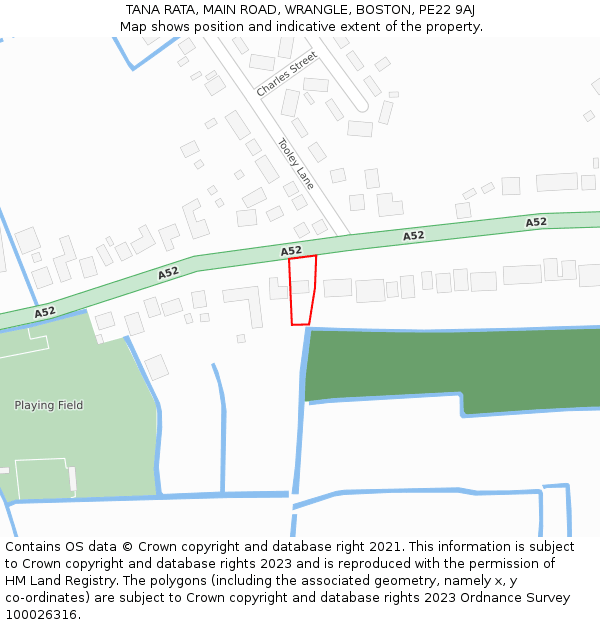 TANA RATA, MAIN ROAD, WRANGLE, BOSTON, PE22 9AJ: Location map and indicative extent of plot