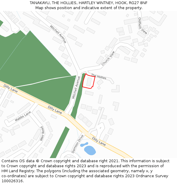 TANAKAYU, THE HOLLIES, HARTLEY WINTNEY, HOOK, RG27 8NF: Location map and indicative extent of plot