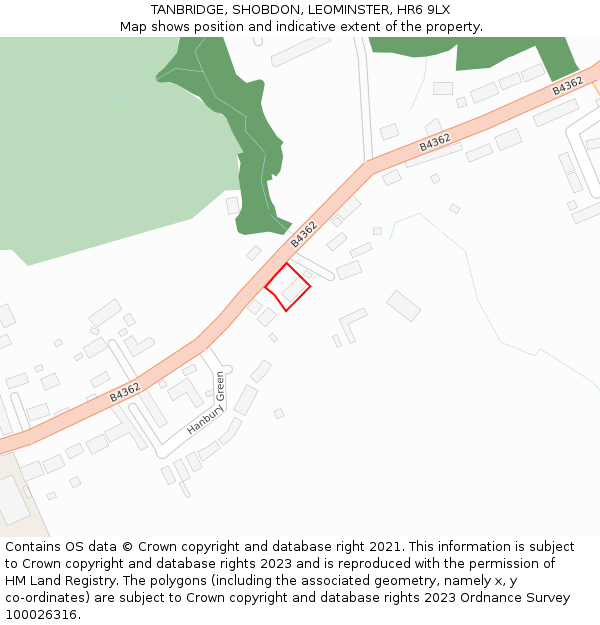TANBRIDGE, SHOBDON, LEOMINSTER, HR6 9LX: Location map and indicative extent of plot