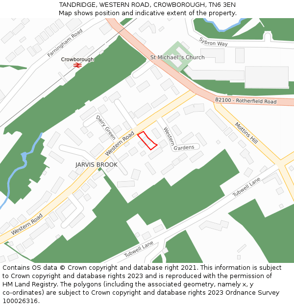 TANDRIDGE, WESTERN ROAD, CROWBOROUGH, TN6 3EN: Location map and indicative extent of plot