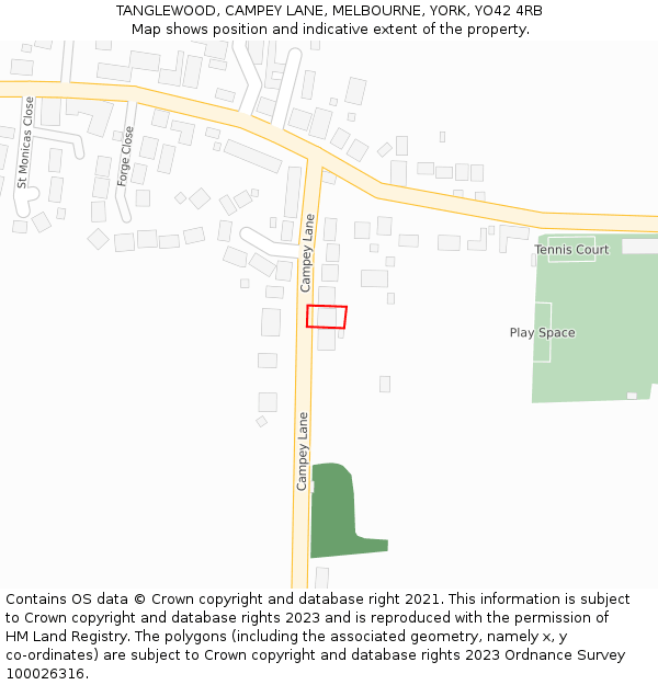 TANGLEWOOD, CAMPEY LANE, MELBOURNE, YORK, YO42 4RB: Location map and indicative extent of plot