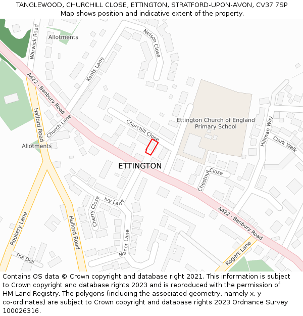 TANGLEWOOD, CHURCHILL CLOSE, ETTINGTON, STRATFORD-UPON-AVON, CV37 7SP: Location map and indicative extent of plot