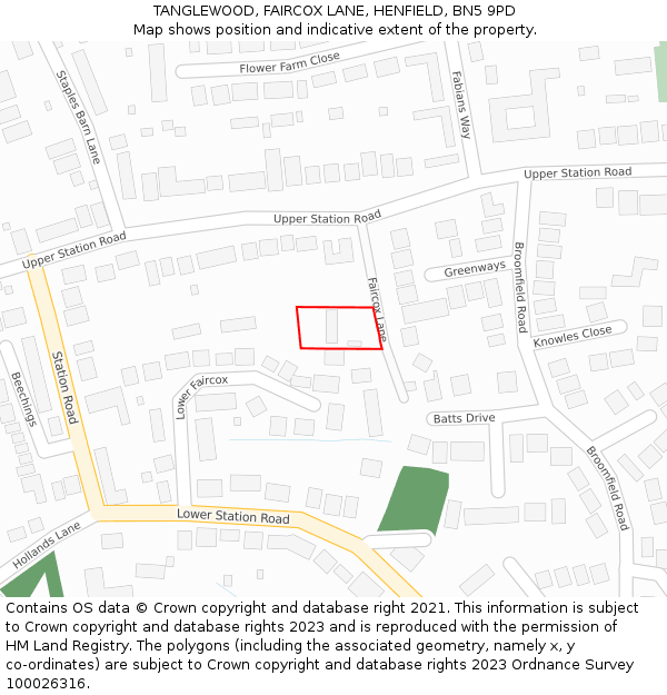 TANGLEWOOD, FAIRCOX LANE, HENFIELD, BN5 9PD: Location map and indicative extent of plot