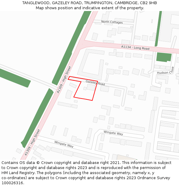 TANGLEWOOD, GAZELEY ROAD, TRUMPINGTON, CAMBRIDGE, CB2 9HB: Location map and indicative extent of plot