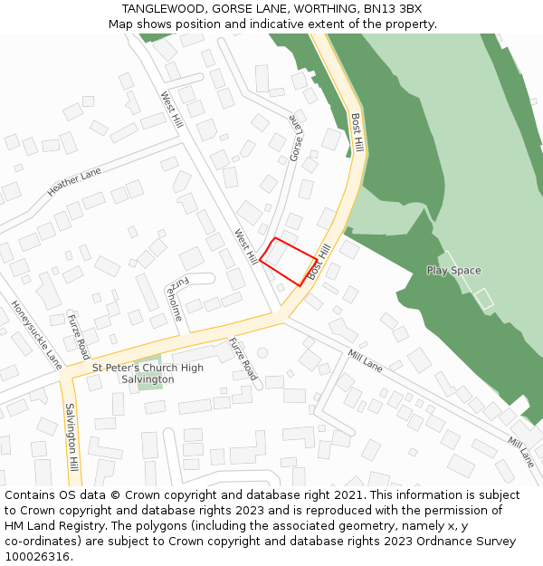 TANGLEWOOD, GORSE LANE, WORTHING, BN13 3BX: Location map and indicative extent of plot