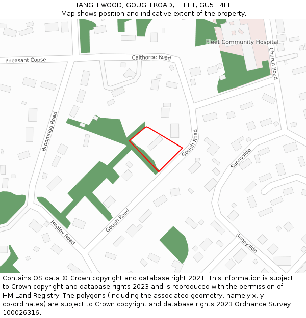 TANGLEWOOD, GOUGH ROAD, FLEET, GU51 4LT: Location map and indicative extent of plot