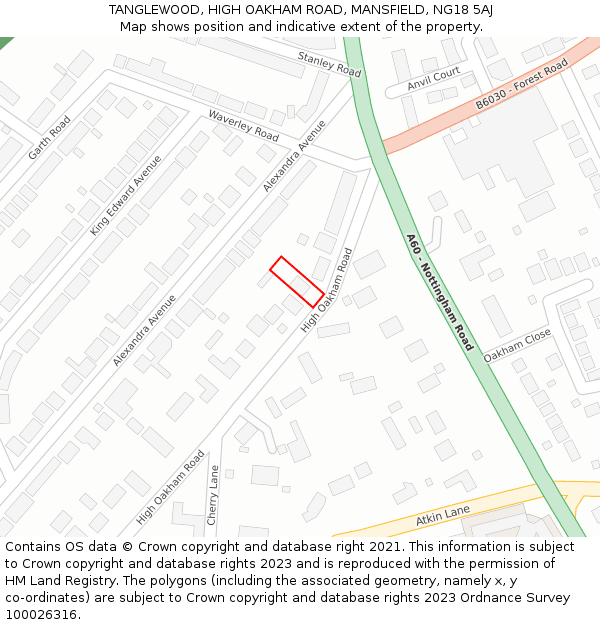 TANGLEWOOD, HIGH OAKHAM ROAD, MANSFIELD, NG18 5AJ: Location map and indicative extent of plot
