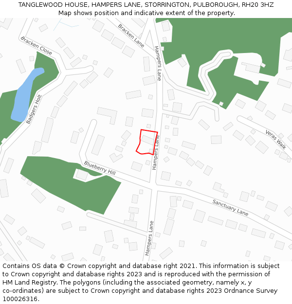 TANGLEWOOD HOUSE, HAMPERS LANE, STORRINGTON, PULBOROUGH, RH20 3HZ: Location map and indicative extent of plot