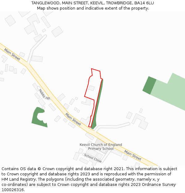 TANGLEWOOD, MAIN STREET, KEEVIL, TROWBRIDGE, BA14 6LU: Location map and indicative extent of plot