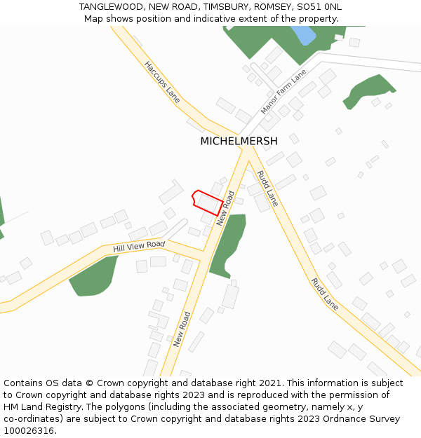 TANGLEWOOD, NEW ROAD, TIMSBURY, ROMSEY, SO51 0NL: Location map and indicative extent of plot