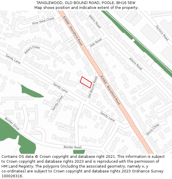 TANGLEWOOD, OLD BOUND ROAD, POOLE, BH16 5EW: Location map and indicative extent of plot