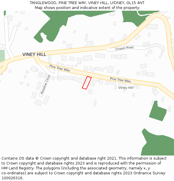 TANGLEWOOD, PINE TREE WAY, VINEY HILL, LYDNEY, GL15 4NT: Location map and indicative extent of plot