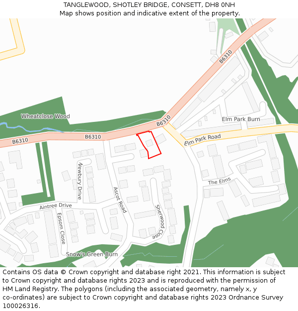 TANGLEWOOD, SHOTLEY BRIDGE, CONSETT, DH8 0NH: Location map and indicative extent of plot
