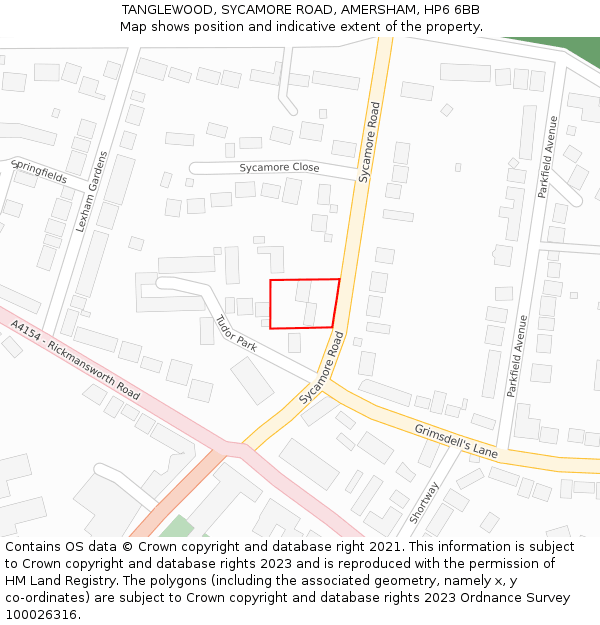 TANGLEWOOD, SYCAMORE ROAD, AMERSHAM, HP6 6BB: Location map and indicative extent of plot