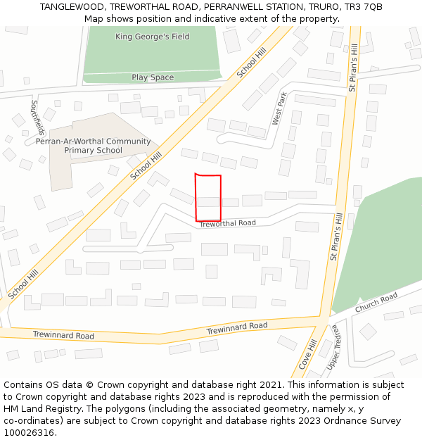 TANGLEWOOD, TREWORTHAL ROAD, PERRANWELL STATION, TRURO, TR3 7QB: Location map and indicative extent of plot