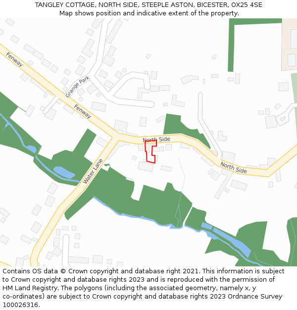 TANGLEY COTTAGE, NORTH SIDE, STEEPLE ASTON, BICESTER, OX25 4SE: Location map and indicative extent of plot