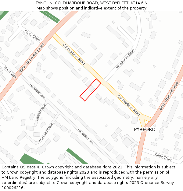 TANGLIN, COLDHARBOUR ROAD, WEST BYFLEET, KT14 6JN: Location map and indicative extent of plot