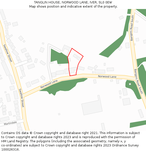 TANGLIN HOUSE, NORWOOD LANE, IVER, SL0 0EW: Location map and indicative extent of plot