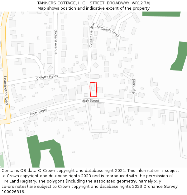 TANNERS COTTAGE, HIGH STREET, BROADWAY, WR12 7AJ: Location map and indicative extent of plot