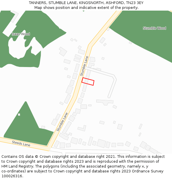 TANNERS, STUMBLE LANE, KINGSNORTH, ASHFORD, TN23 3EY: Location map and indicative extent of plot