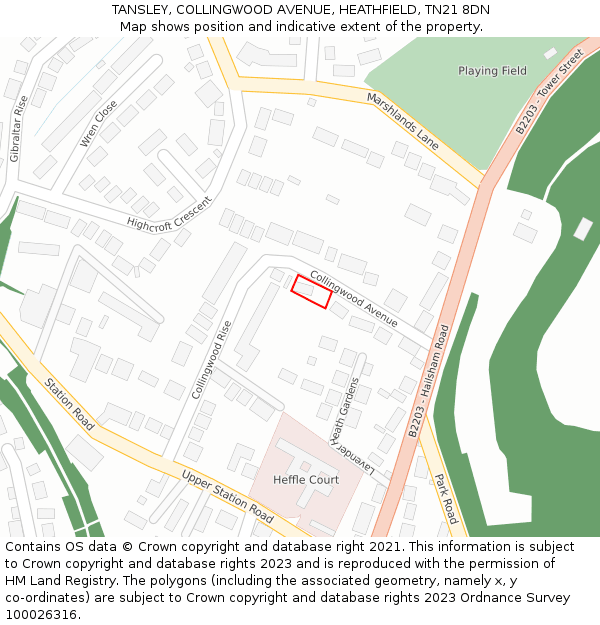 TANSLEY, COLLINGWOOD AVENUE, HEATHFIELD, TN21 8DN: Location map and indicative extent of plot