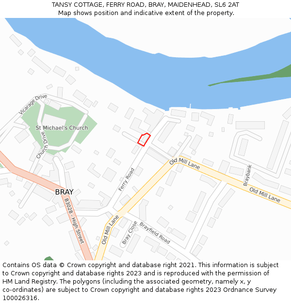 TANSY COTTAGE, FERRY ROAD, BRAY, MAIDENHEAD, SL6 2AT: Location map and indicative extent of plot