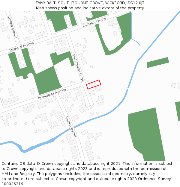 TANY RALT, SOUTHBOURNE GROVE, WICKFORD, SS12 0JT: Location map and indicative extent of plot