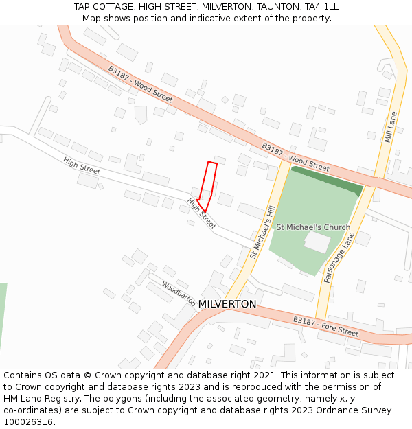 TAP COTTAGE, HIGH STREET, MILVERTON, TAUNTON, TA4 1LL: Location map and indicative extent of plot