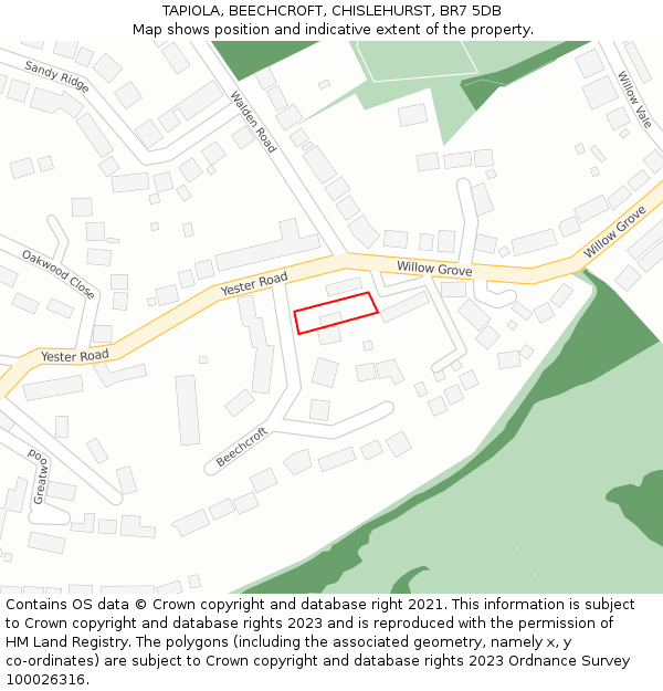 TAPIOLA, BEECHCROFT, CHISLEHURST, BR7 5DB: Location map and indicative extent of plot