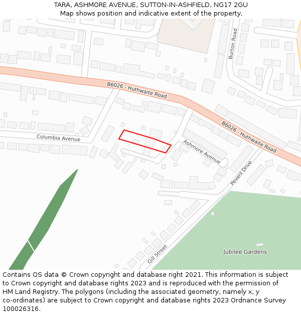 TARA, ASHMORE AVENUE, SUTTON-IN-ASHFIELD, NG17 2GU: Location map and indicative extent of plot