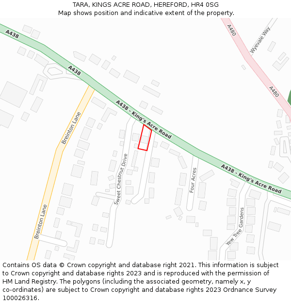 TARA, KINGS ACRE ROAD, HEREFORD, HR4 0SG: Location map and indicative extent of plot