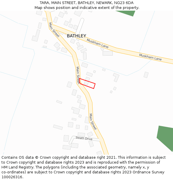 TARA, MAIN STREET, BATHLEY, NEWARK, NG23 6DA: Location map and indicative extent of plot