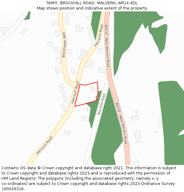 TARFF, BROCKHILL ROAD, MALVERN, WR14 4DL: Location map and indicative extent of plot