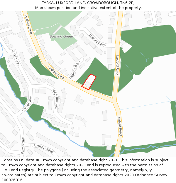 TARKA, LUXFORD LANE, CROWBOROUGH, TN6 2PJ: Location map and indicative extent of plot